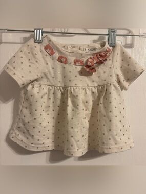 Max Studio Baby Cream Dress with Gold Dot Accents and Floral Bow